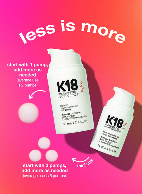 K18 Leave-In Mask pump dosage guide - less is more