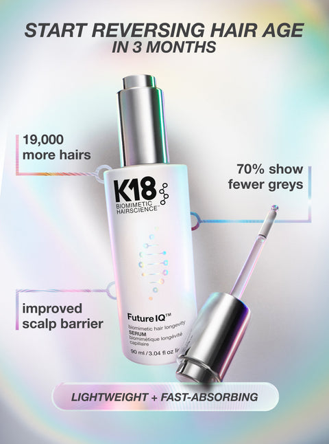 K18 FutureIQ serum benefits - more hairs, fewer greys, improved scalp barrier