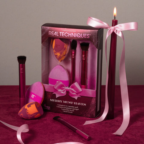 Real Techniques Viral Beauty Tools Gift Set | 4 Piece Makeup Set | Merry must-haves
