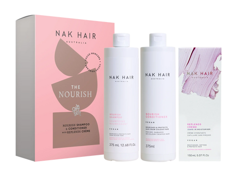 NAK Nourish Trio Pack w/Replends Creme Leave In Moisturiser 150ml