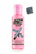 Pink bottle of Crazy Color hair color cream with gray color swatch on a white background